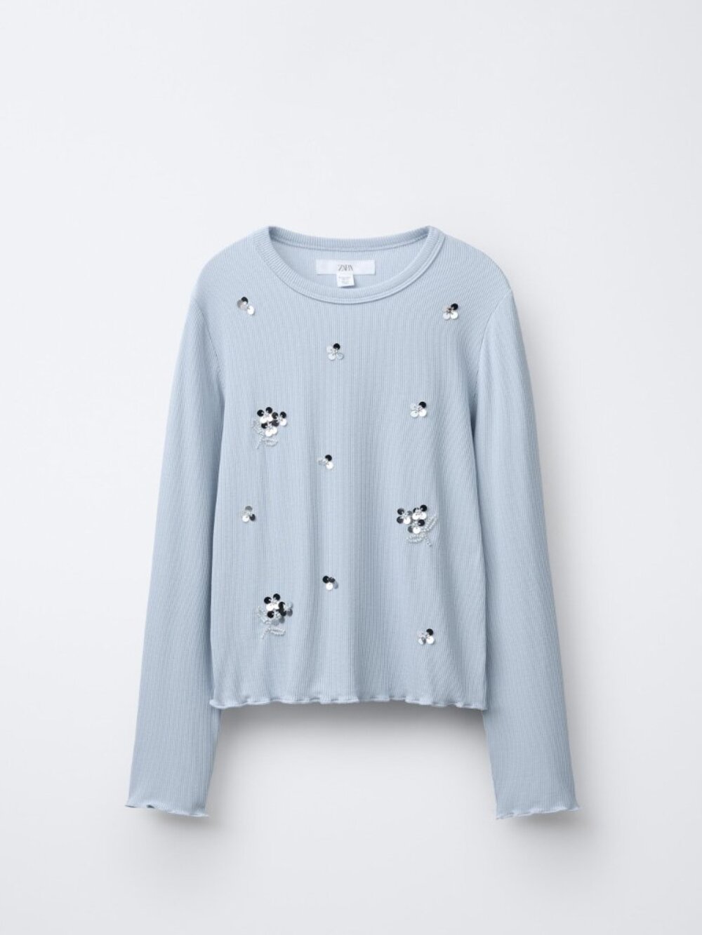 Zara Girl's Ribbed Sequin T-Shirt Top Blouse Size L 12-13